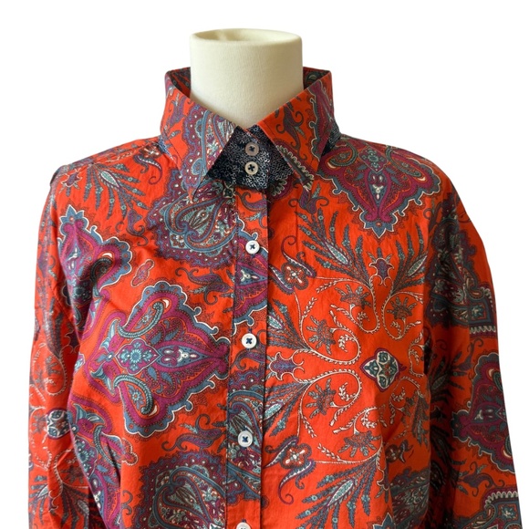 GEORG ROTH SHIRT BUTTON UP BREATHABLE COTTON PAISLEY SEQUINS BOHO CHIC LUXE XL - Picture 3 of 12